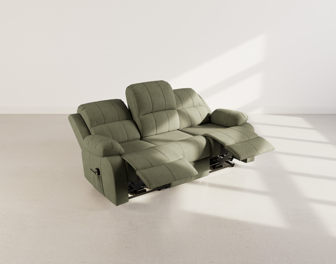 Canapé 3 places relax électrique en velours côtelé Armand