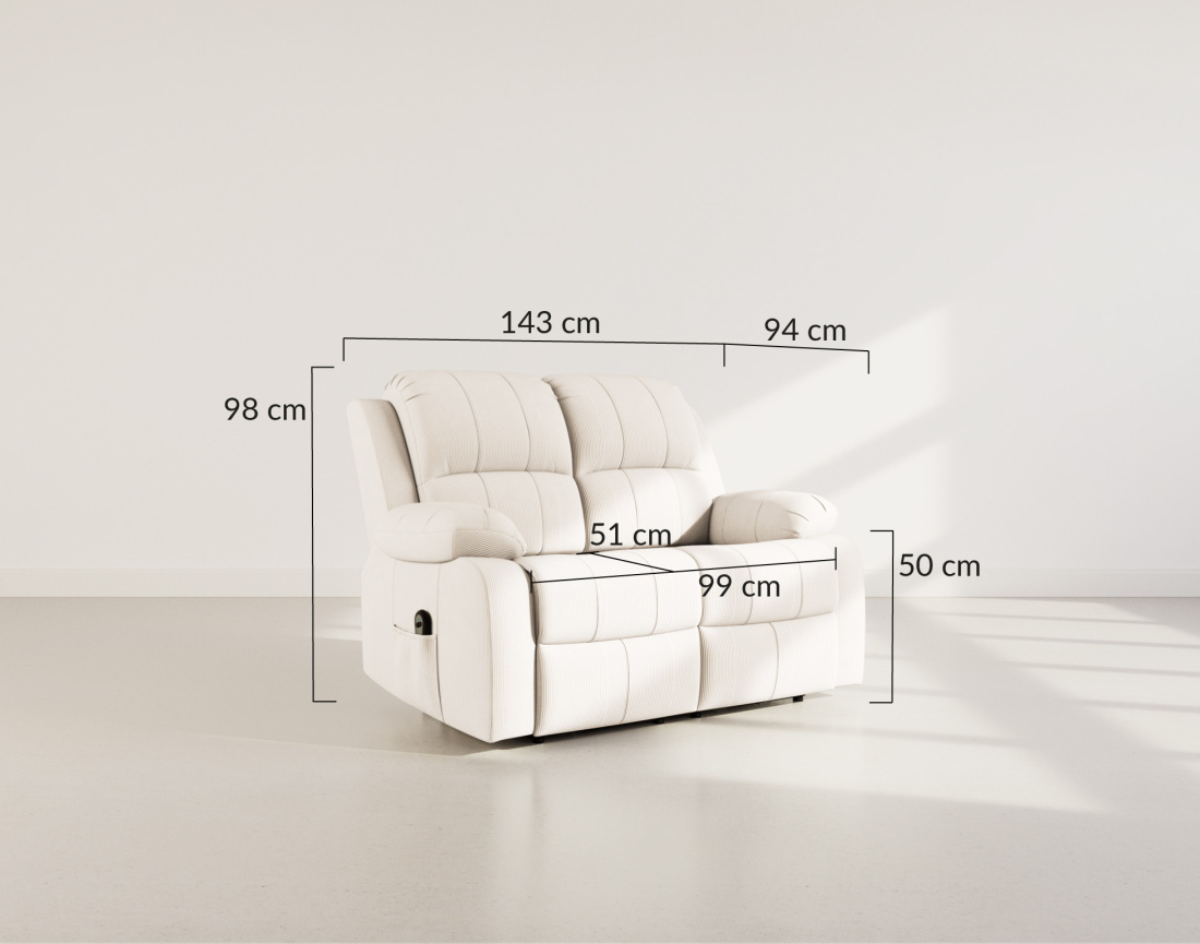 Canapé 2 places relax électrique en velours côtelé Armand