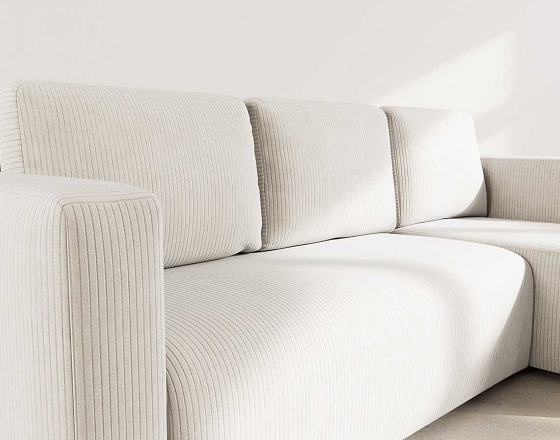 Canapé d'angle réversible 4 places convertible avec coffre en velours côtelé Canopy