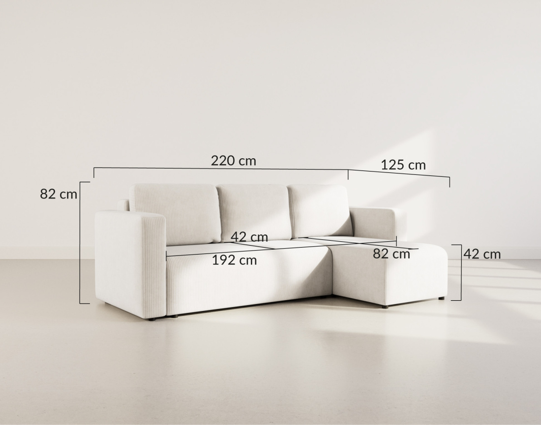 Canapé d'angle réversible 4 places convertible avec coffre en velours côtelé Canopy
