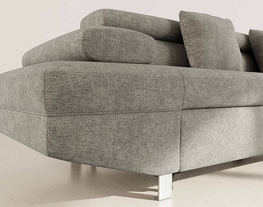 Canapé d'angle droit 5 places convertible avec coffre et têtières réglables en velours texturé Margaux