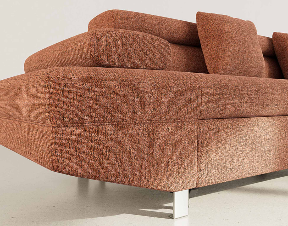 Canapé d'angle droit 5 places convertible avec coffre et têtières réglables en velours texturé Margaux