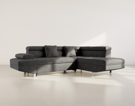 Canapé d'angle droit 5 places convertible avec coffre et têtières réglables en velours texturé Margaux