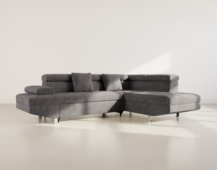 Canapé d'angle droit 5 places convertible avec coffre et têtières réglables en velours texturé Margaux