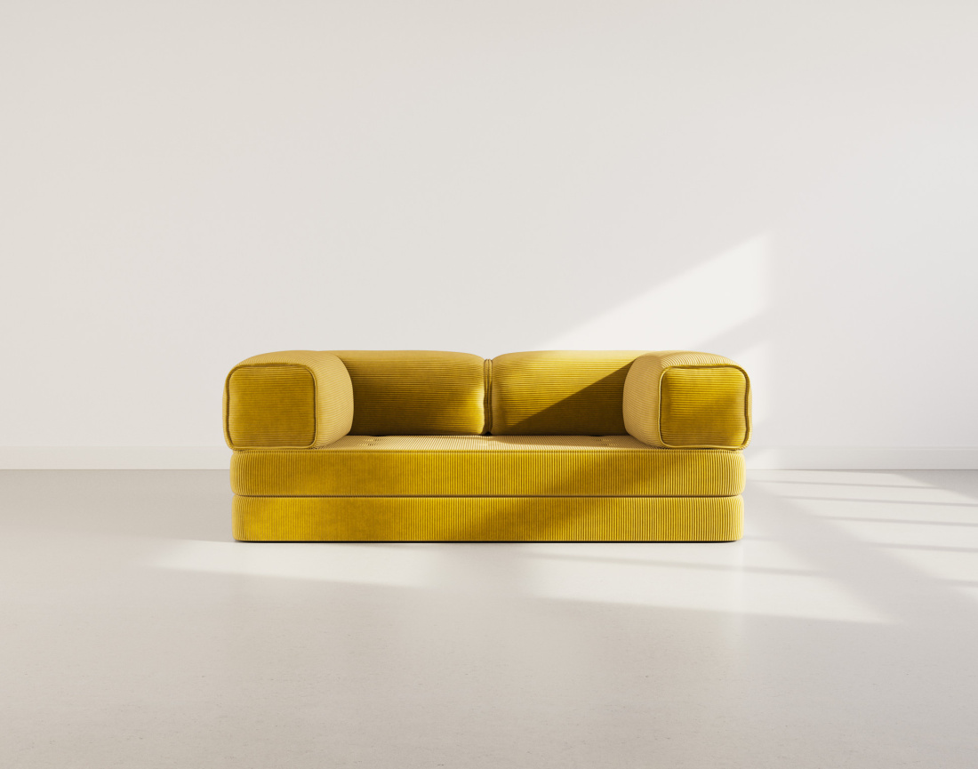 Canapé 3 places convertible en velours côtelé Poppy