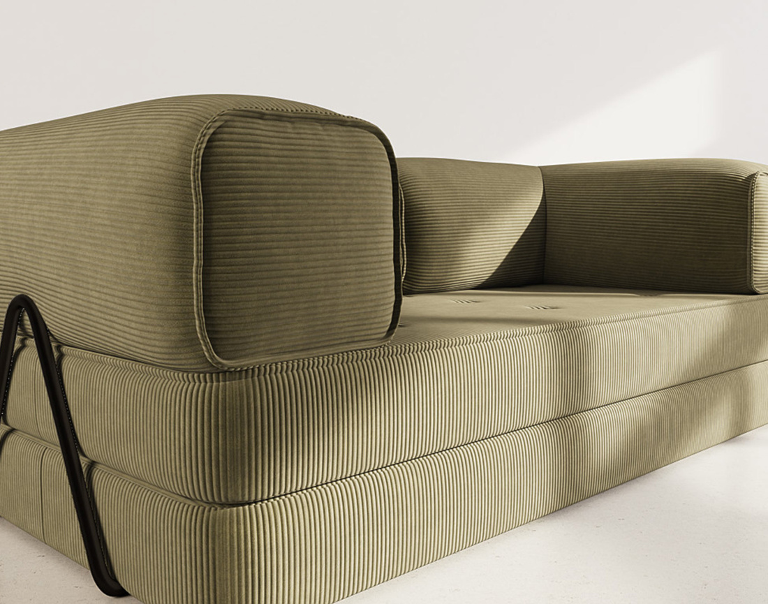 Canapé 3 places convertible en velours côtelé Poppy
