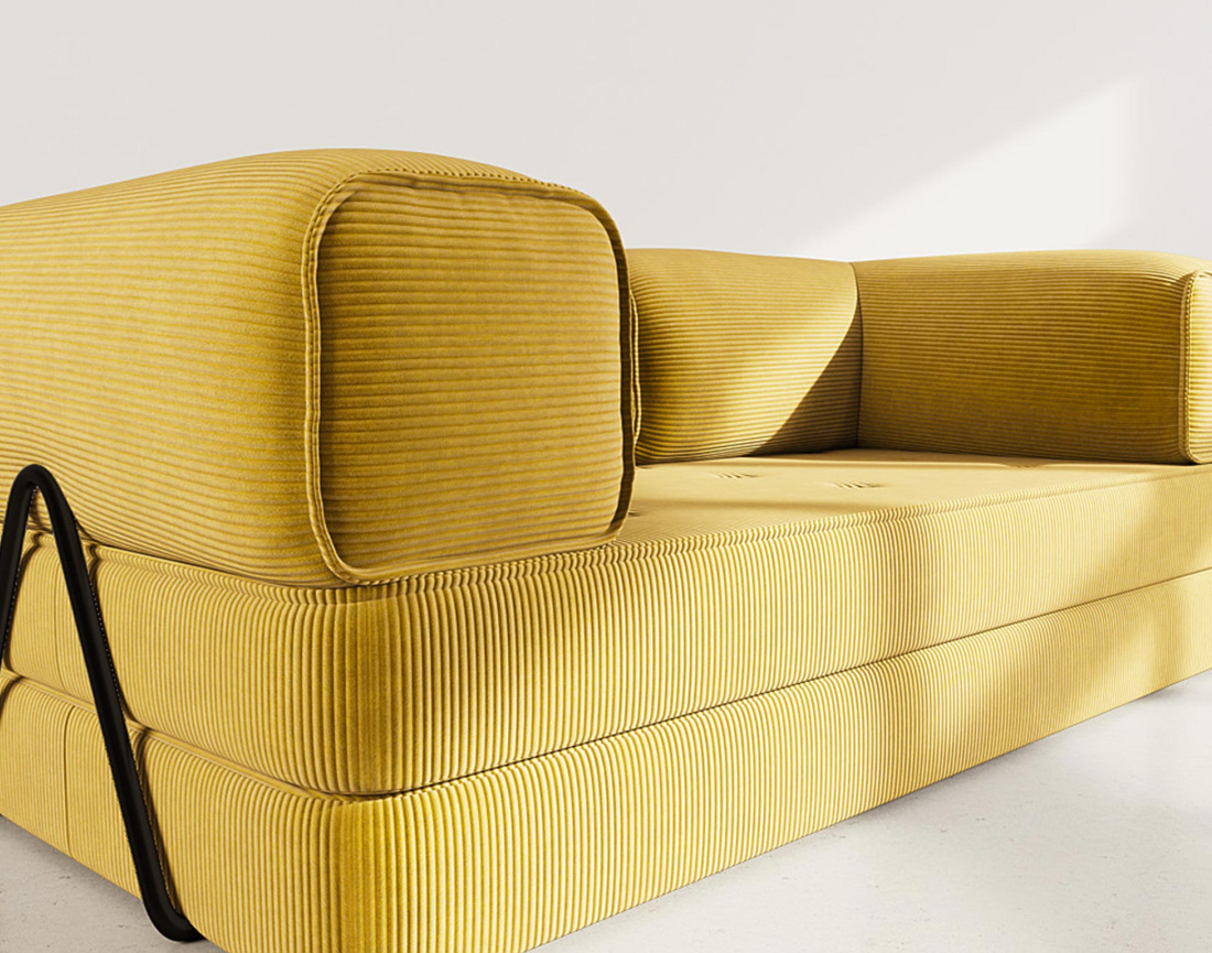 Canapé 3 places convertible en velours côtelé Poppy