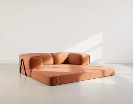 Canapé 3 places convertible en velours côtelé Poppy