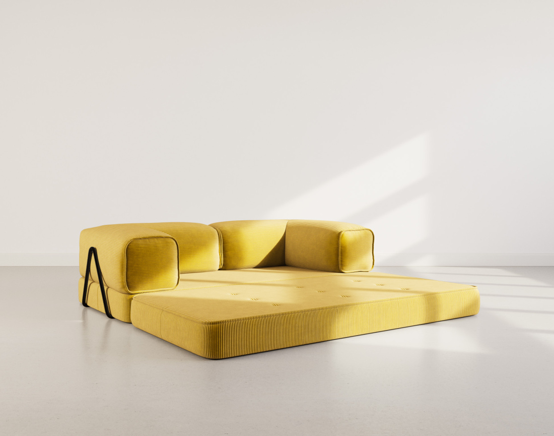 Canapé 3 places convertible en velours côtelé Poppy