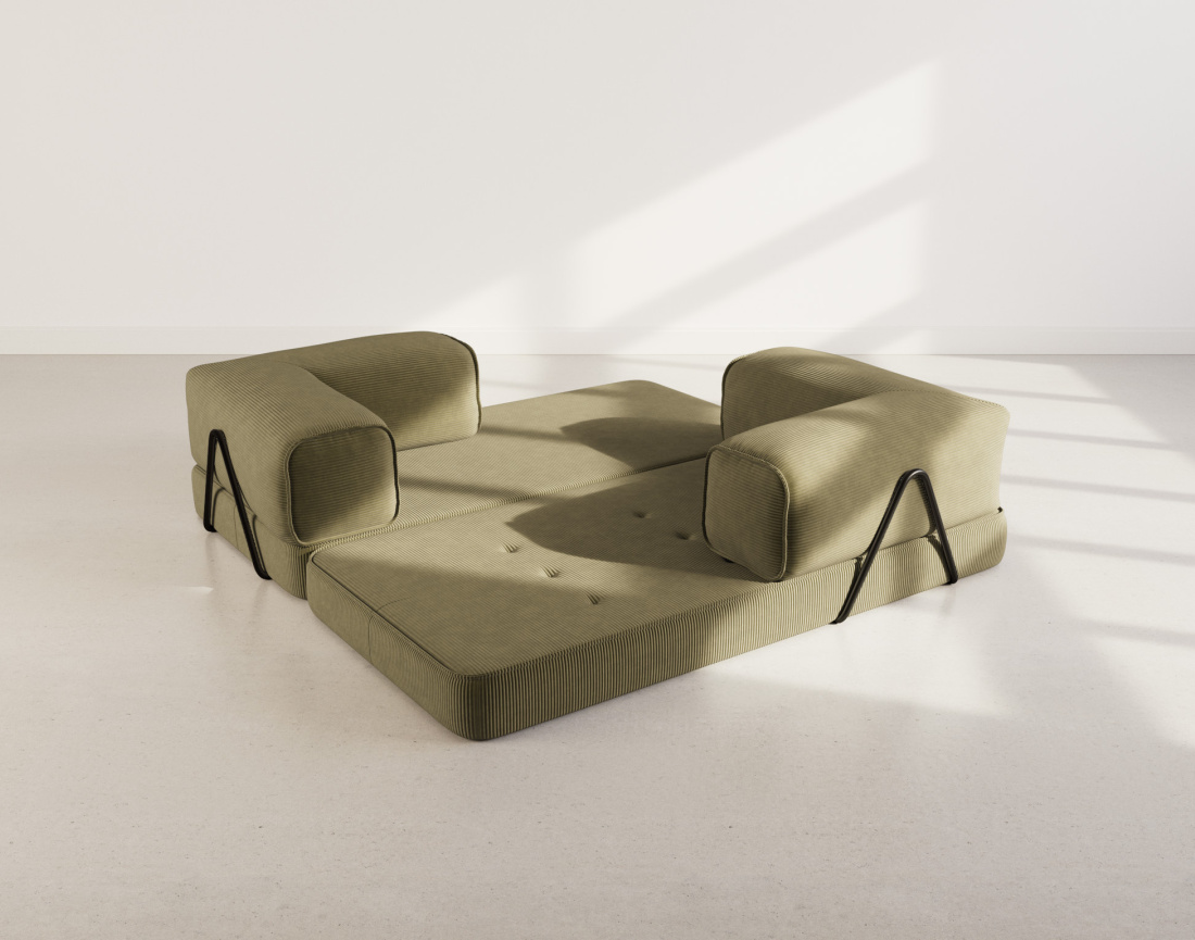 Canapé 3 places convertible en velours côtelé Poppy