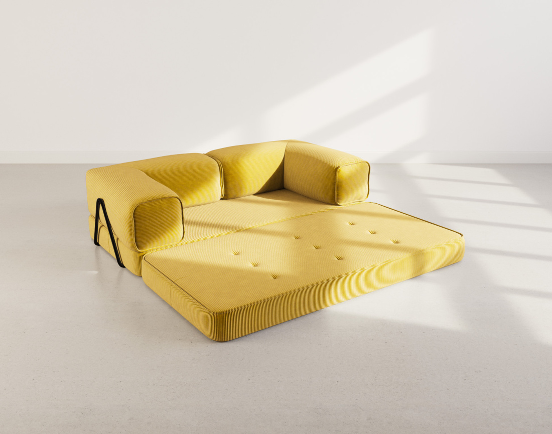 Canapé 3 places convertible en velours côtelé Poppy