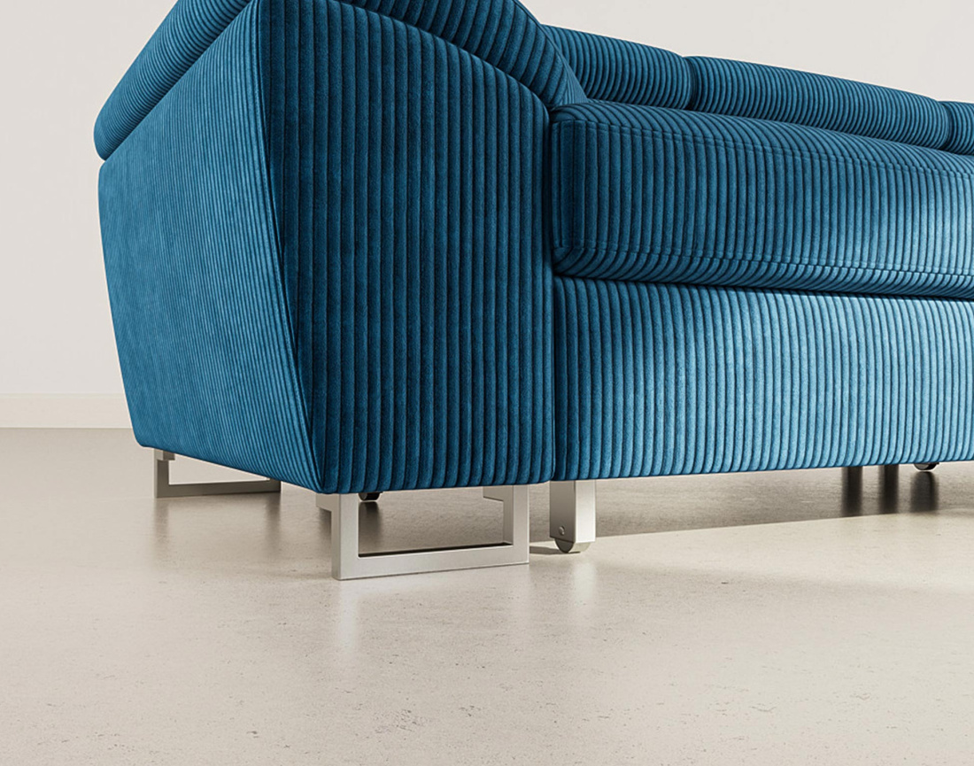 Canapé d'angle droit 5 places convertible avec têtières et coffre en velours côtelé Baoji