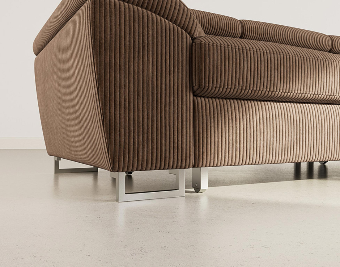 Canapé d'angle droit 5 places convertible avec têtières et coffre en velours côtelé Baoji