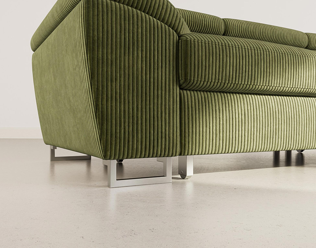 Canapé d'angle droit 5 places convertible avec têtières et coffre en velours côtelé Baoji