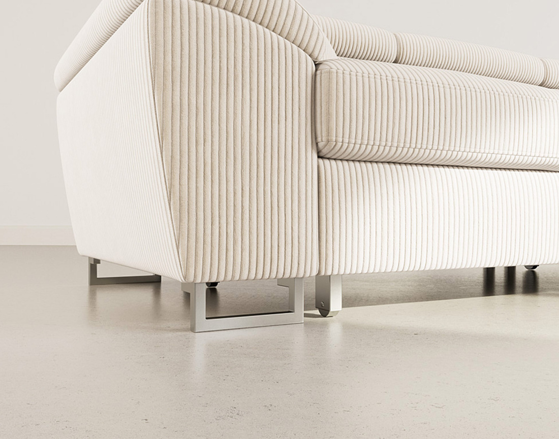 Canapé d'angle droit 5 places convertible avec têtières et coffre en velours côtelé Baoji