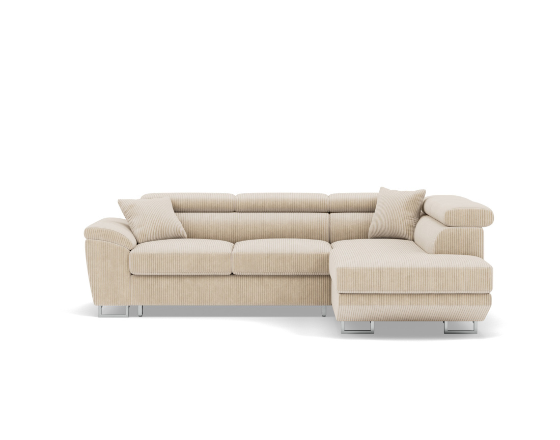 Canapé d'angle droit 5 places convertible avec têtières et coffre en velours côtelé Baoji