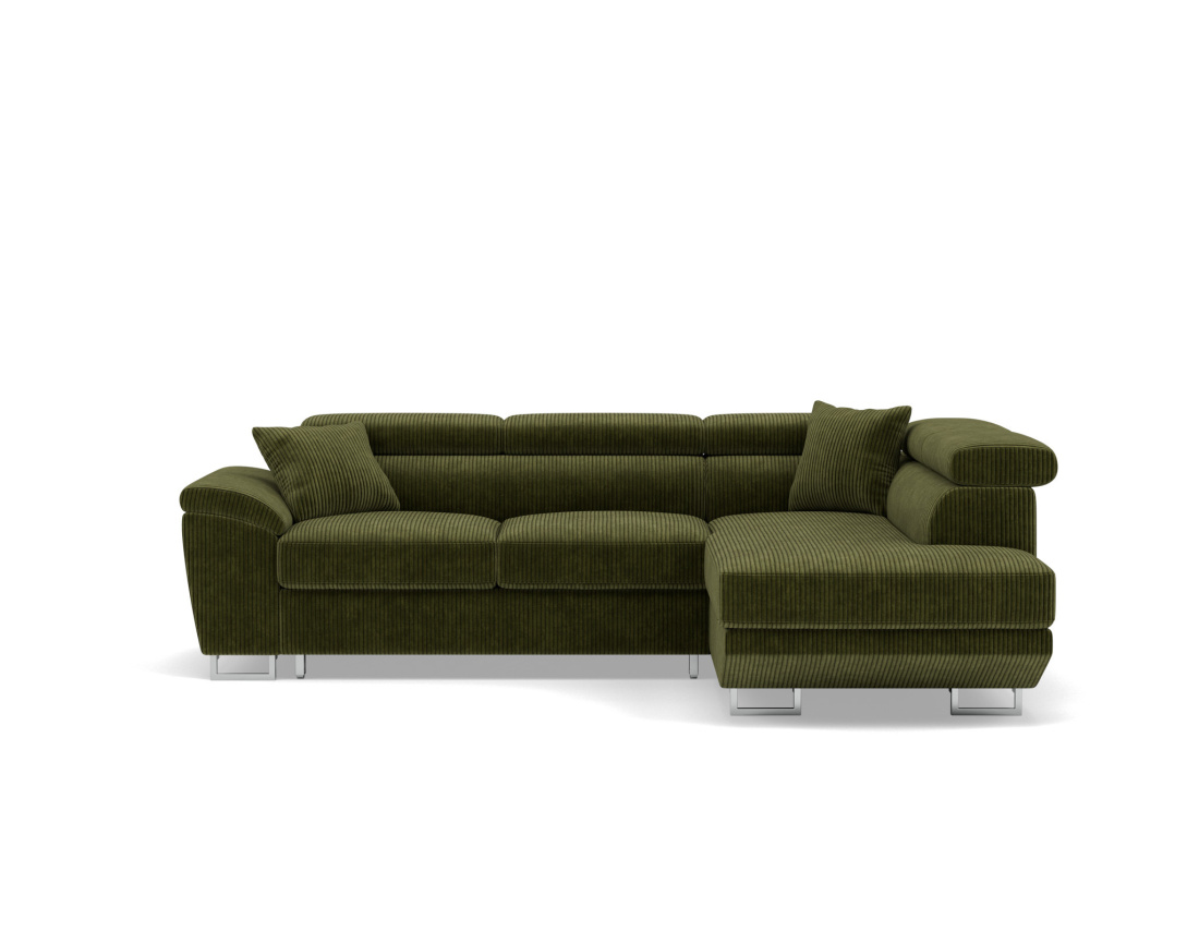 Canapé d'angle droit 5 places convertible avec têtières et coffre en velours côtelé Baoji