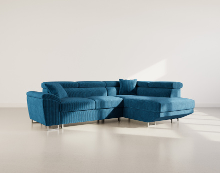 Canapé d'angle droit 5 places convertible avec têtières et coffre en velours côtelé Baoji