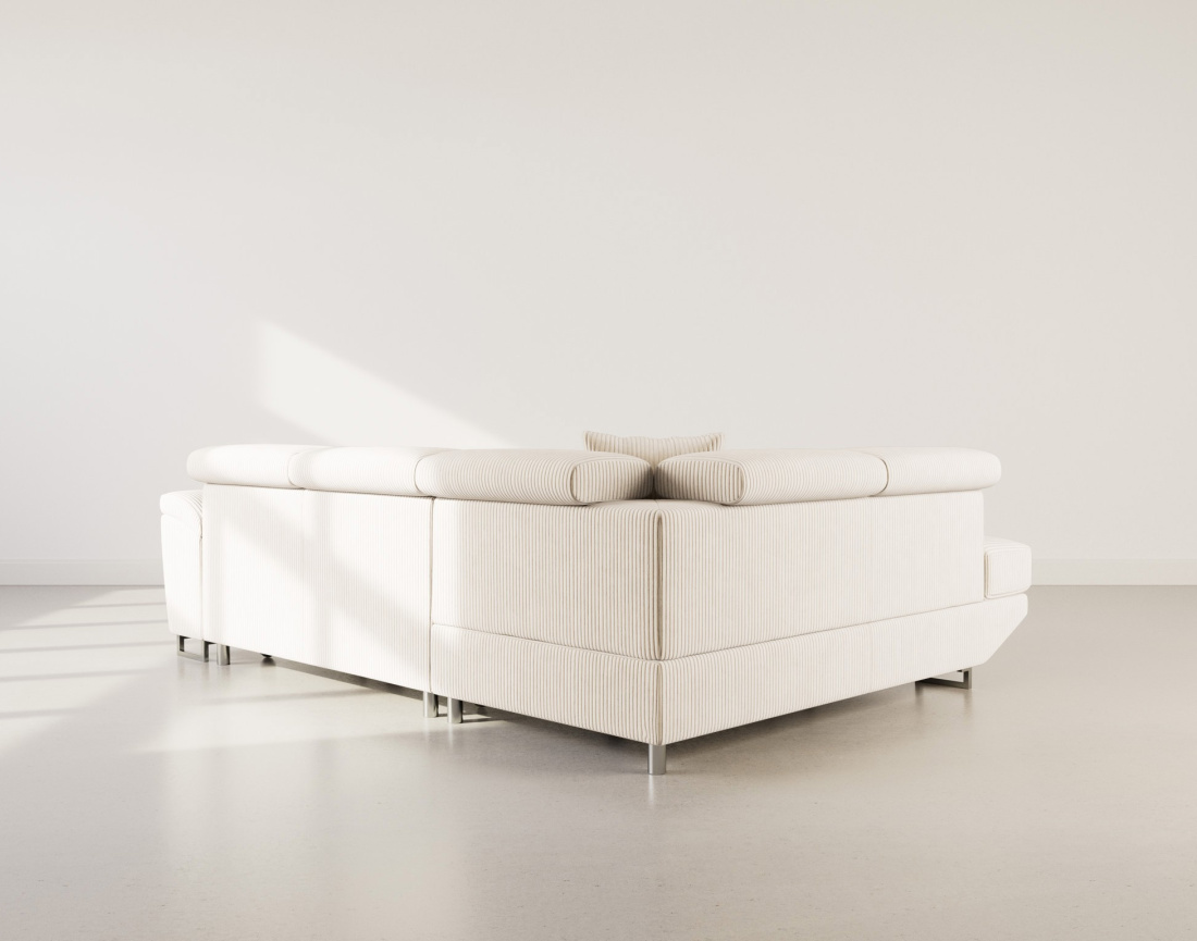 Canapé d'angle gauche 5 places convertible avec têtières et coffre en velours côtelé Baoji