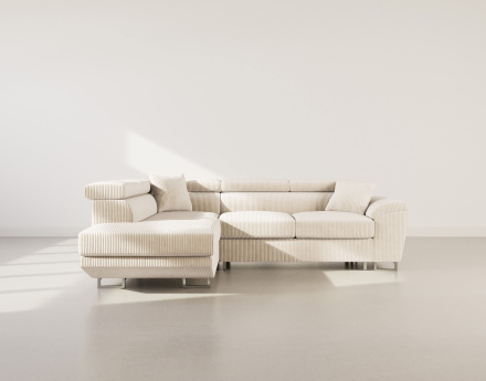 Canapé d'angle gauche 5 places convertible avec têtières et coffre en velours côtelé Baoji