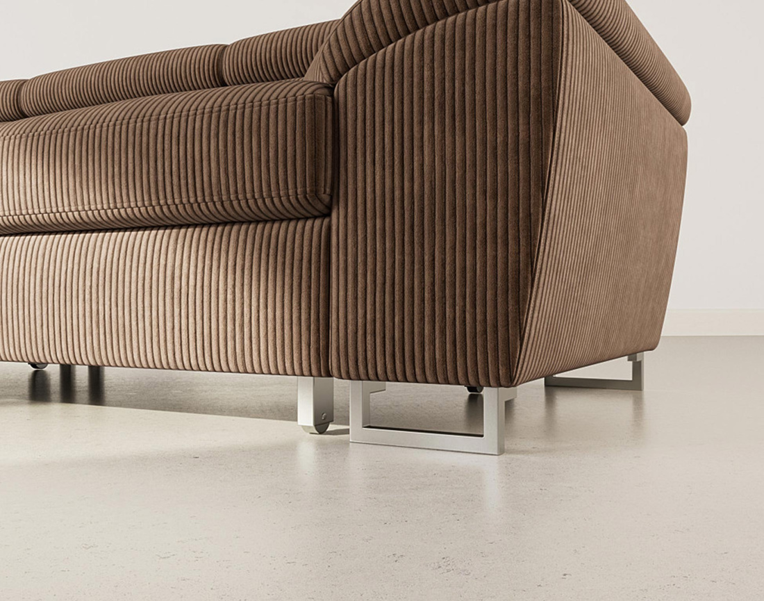 Canapé d'angle gauche 5 places convertible avec têtières et coffre en velours côtelé Baoji