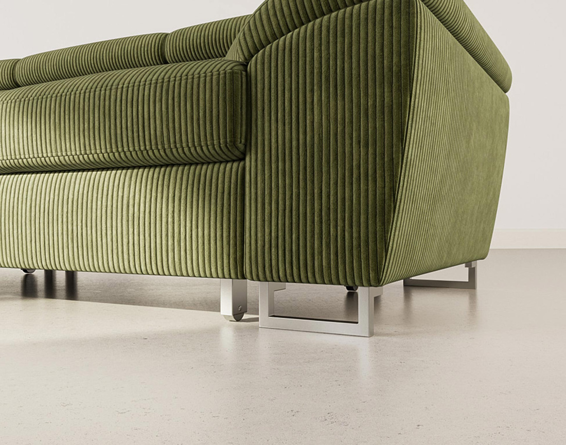 Canapé d'angle gauche 5 places convertible avec têtières et coffre en velours côtelé Baoji