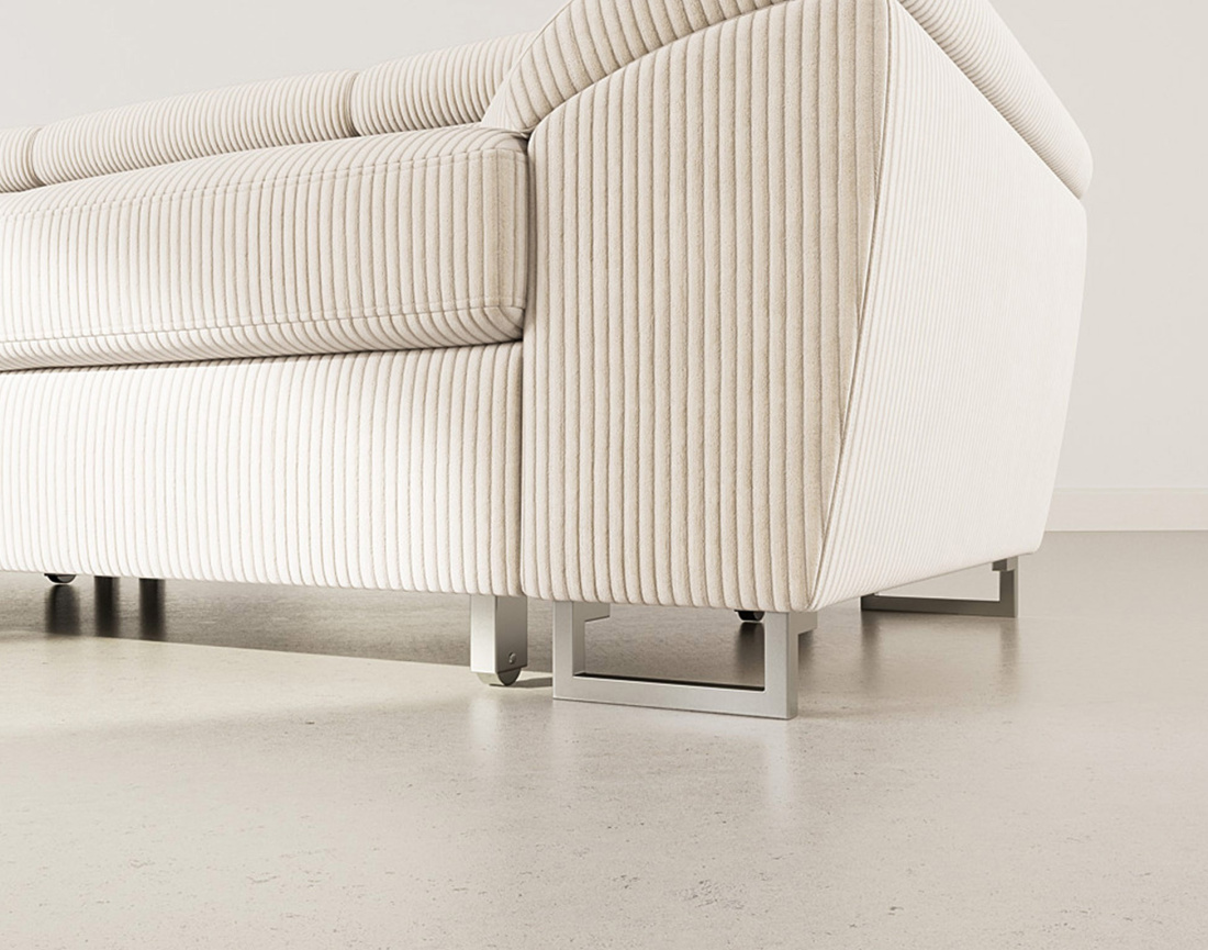 Canapé d'angle gauche 5 places convertible avec têtières et coffre en velours côtelé Baoji