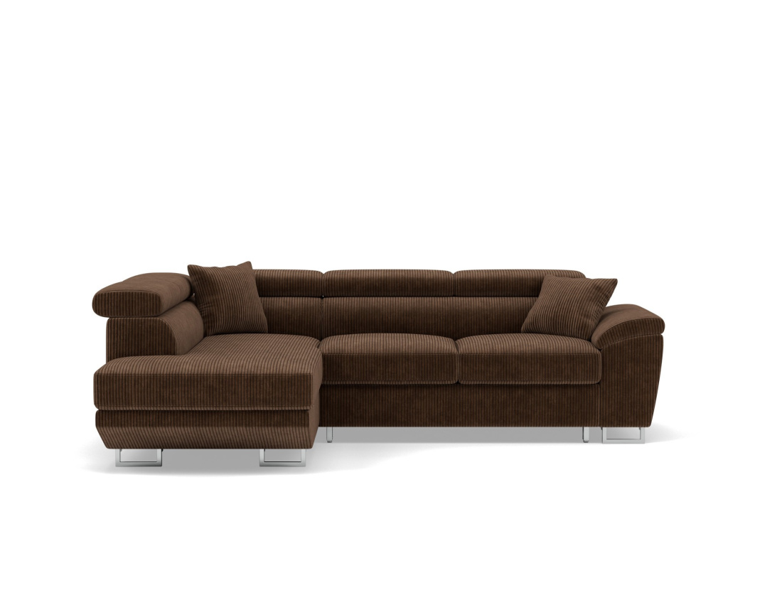 Canapé d'angle gauche 5 places convertible avec têtières et coffre en velours côtelé Baoji