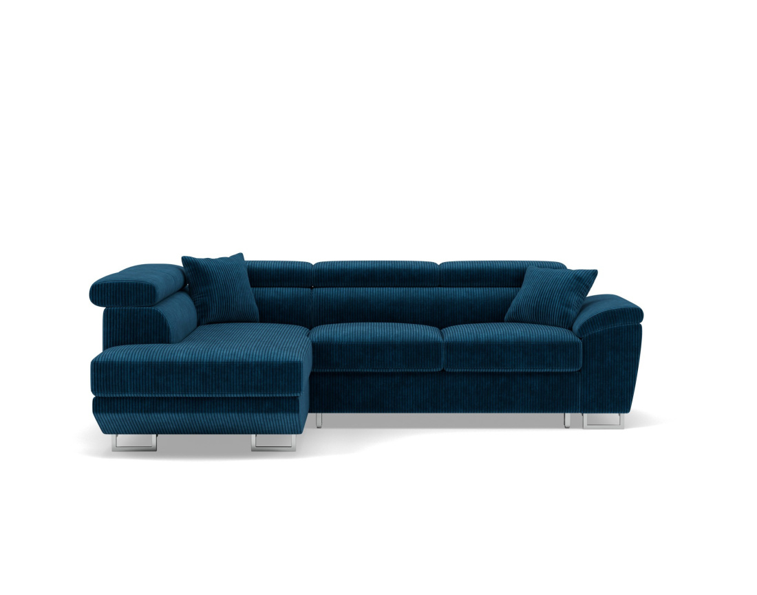 Canapé d'angle gauche 5 places convertible avec têtières et coffre en velours côtelé Baoji