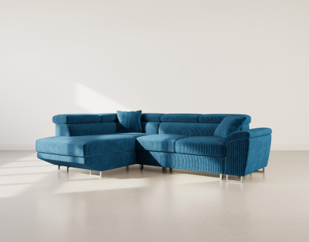 Canapé d'angle gauche 5 places convertible avec têtières et coffre en velours côtelé Baoji