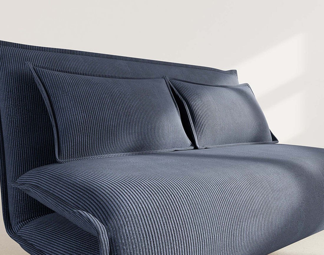 Banquette 2 places convertible clic-clac en velours côtelé Candice