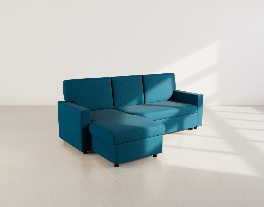 Canapé d’angle 4 places en tissu convertible avec coffre Meiya