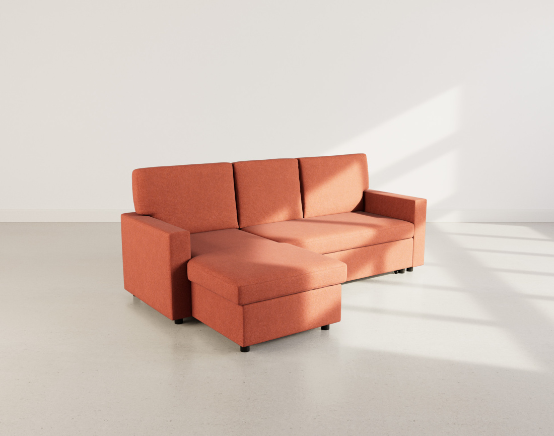 Canapé d’angle 4 places en tissu convertible avec coffre Meiya