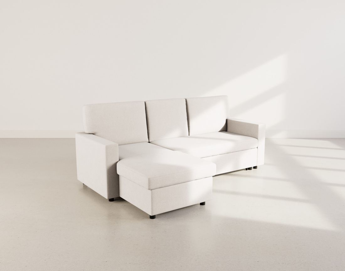 Canapé d’angle 4 places en tissu convertible avec coffre Meiya