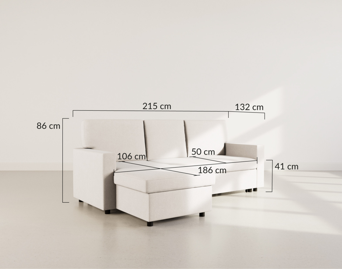 Canapé d’angle 4 places en tissu convertible avec coffre Meiya
