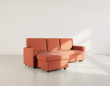 Canapé d’angle 4 places en tissu convertible avec coffre Meiya