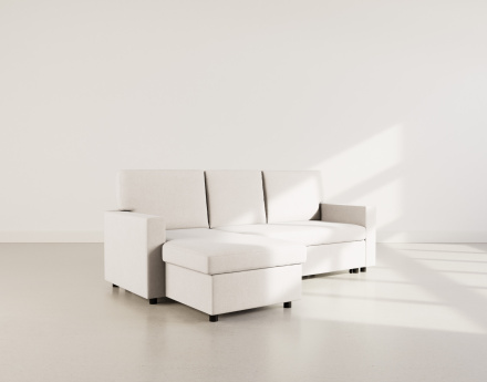 Canapé d’angle 4 places en tissu convertible avec coffre Meiya