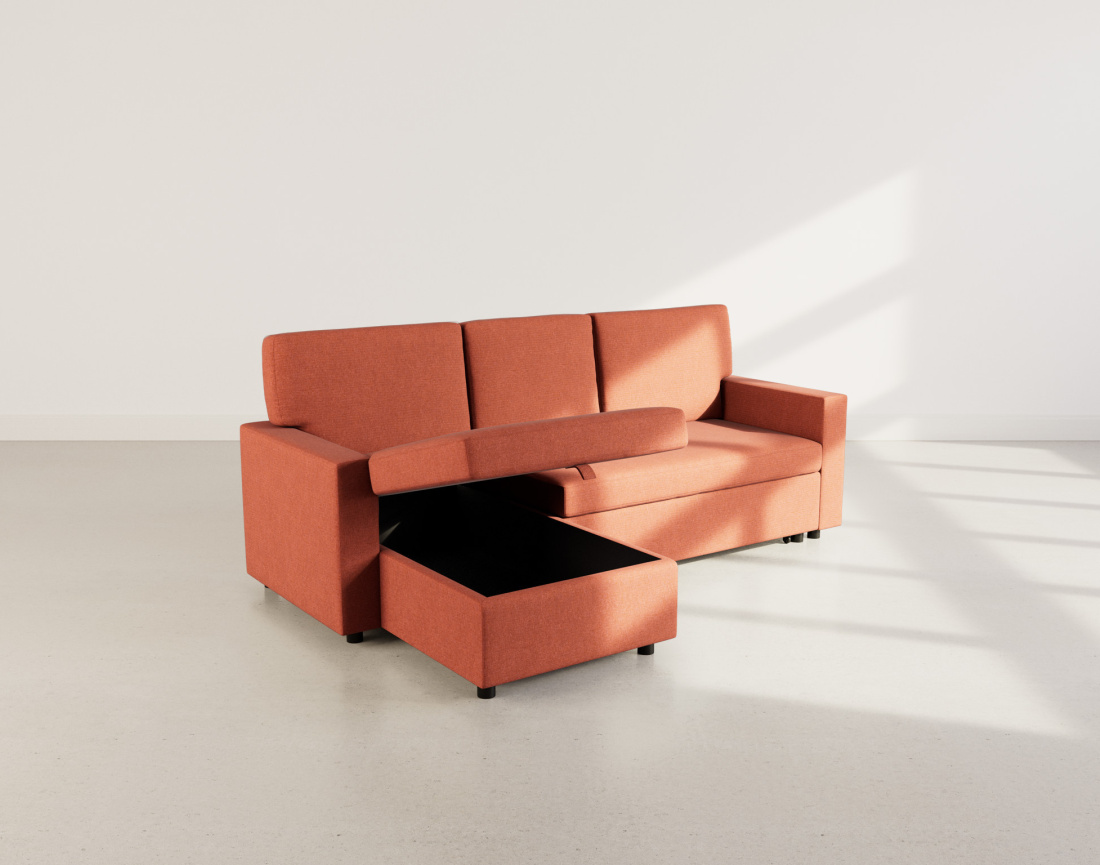 Canapé d’angle 4 places en tissu convertible avec coffre Meiya