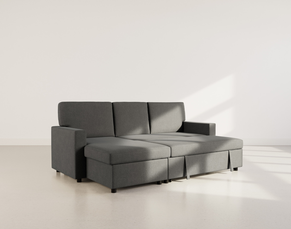Canapé d’angle 4 places en tissu convertible avec coffre Meiya