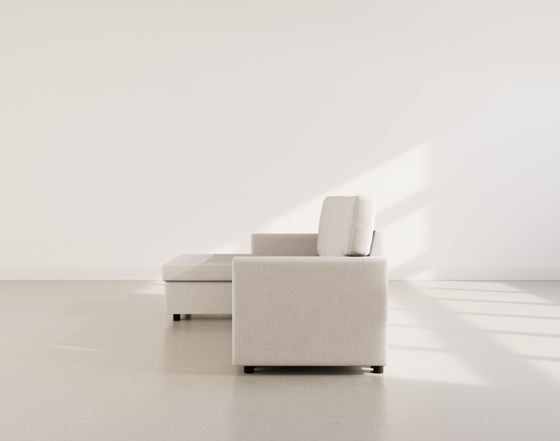 Canapé d’angle 4 places en tissu convertible avec coffre Meiya