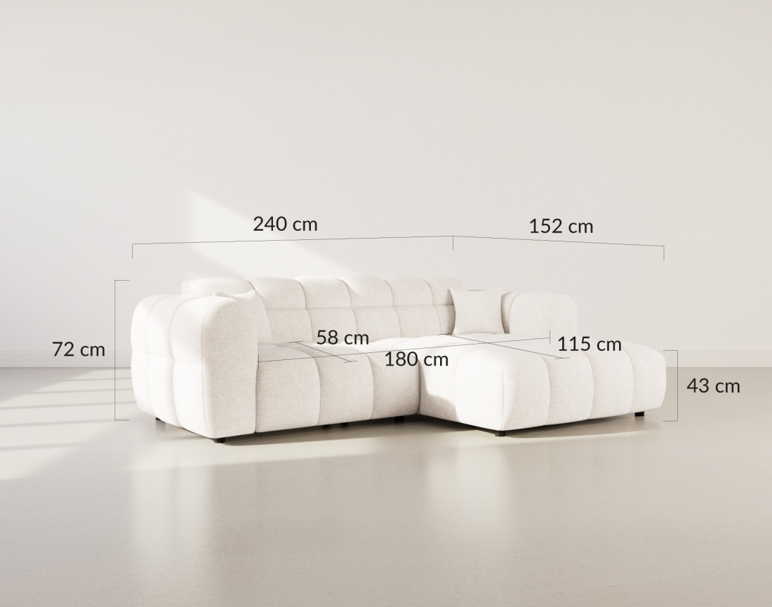 Canapé d'angle droit 4 places en tissu texturé Mini Ray