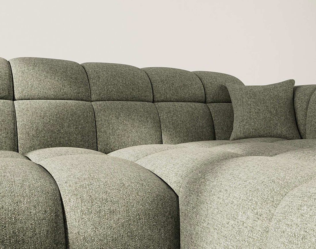 Canapé d'angle droit 4 places en tissu texturé Mini Ray