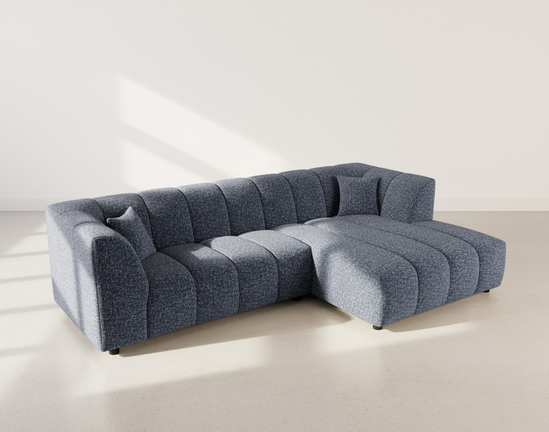 Canapé d'angle droit 4 places avec accoudoir en tissu texturé Curtis