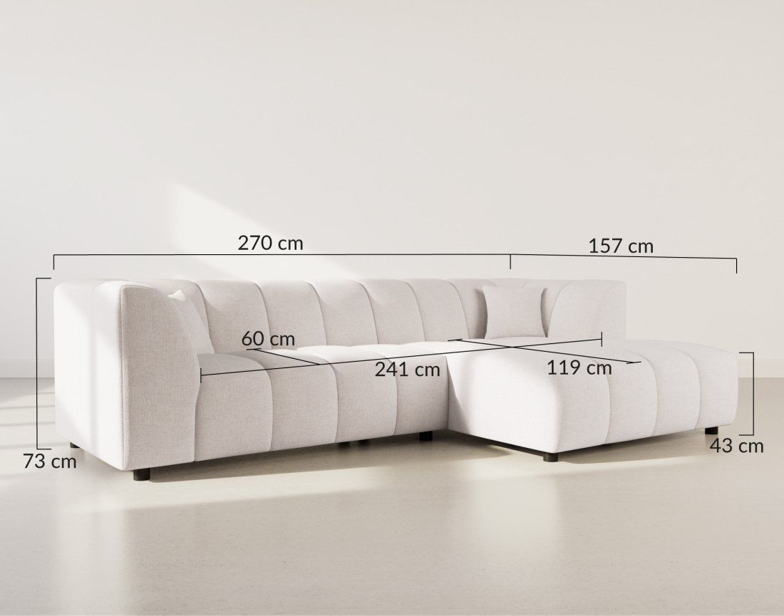 Canapé d'angle droit 4 places avec accoudoir en tissu texturé Curtis