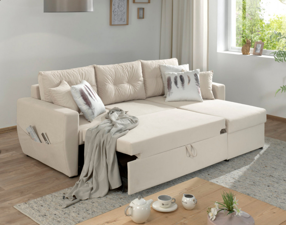 Canapé convertible Astoria 4 places avec coffre - angle réversible