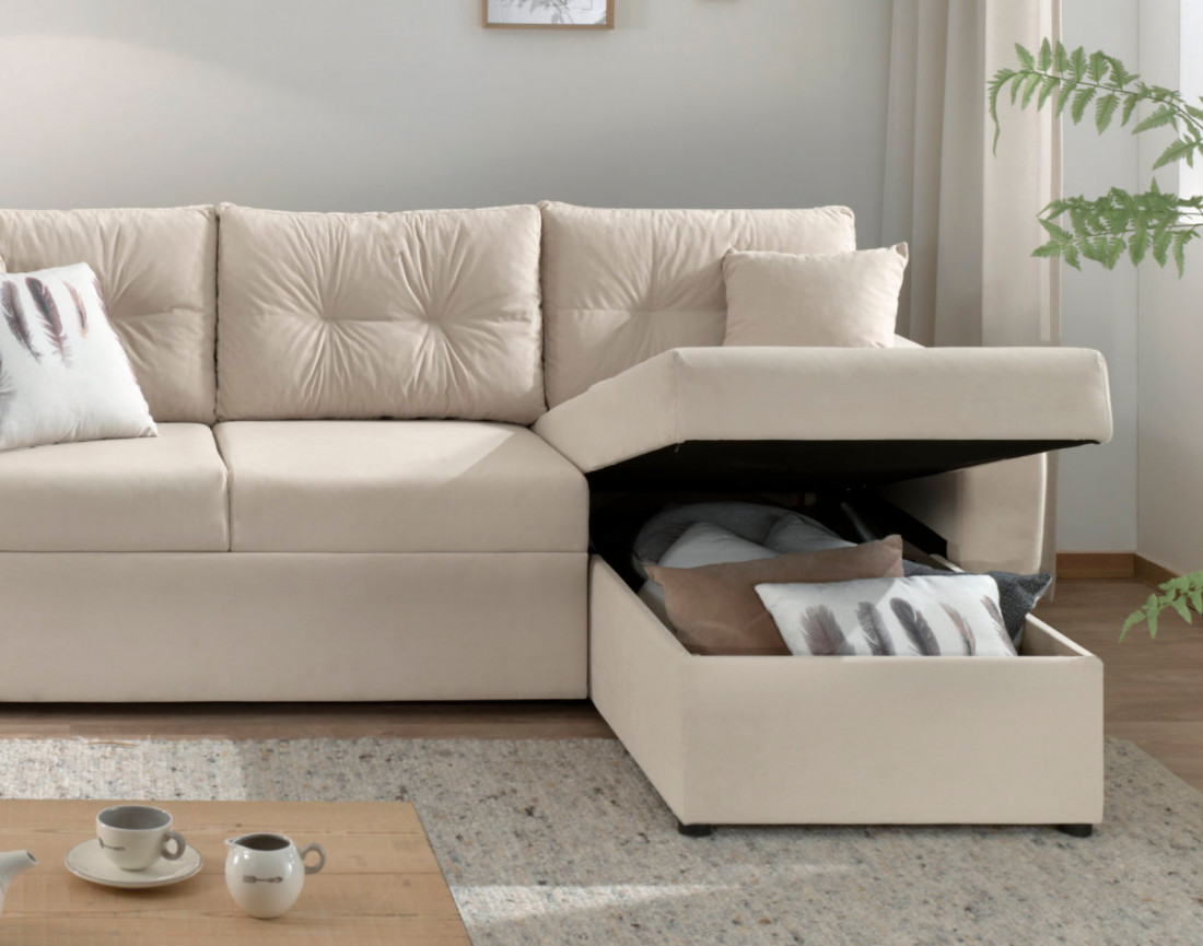 Canapé convertible Astoria 4 places avec coffre - angle réversible