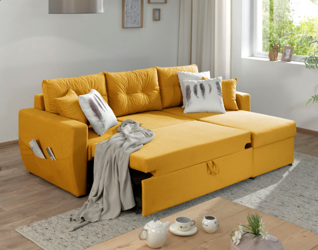 Canapé convertible Astoria 4 places avec coffre - angle réversible