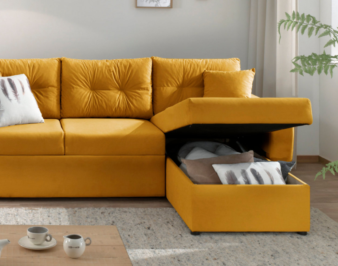Canapé convertible Astoria 4 places avec coffre - angle réversible