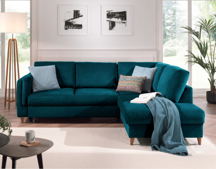 Canapé d'angle droit convertible 5 places en velours Brooke