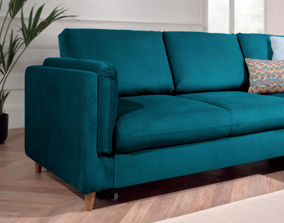 Canapé d'angle droit convertible 5 places en velours Brooke